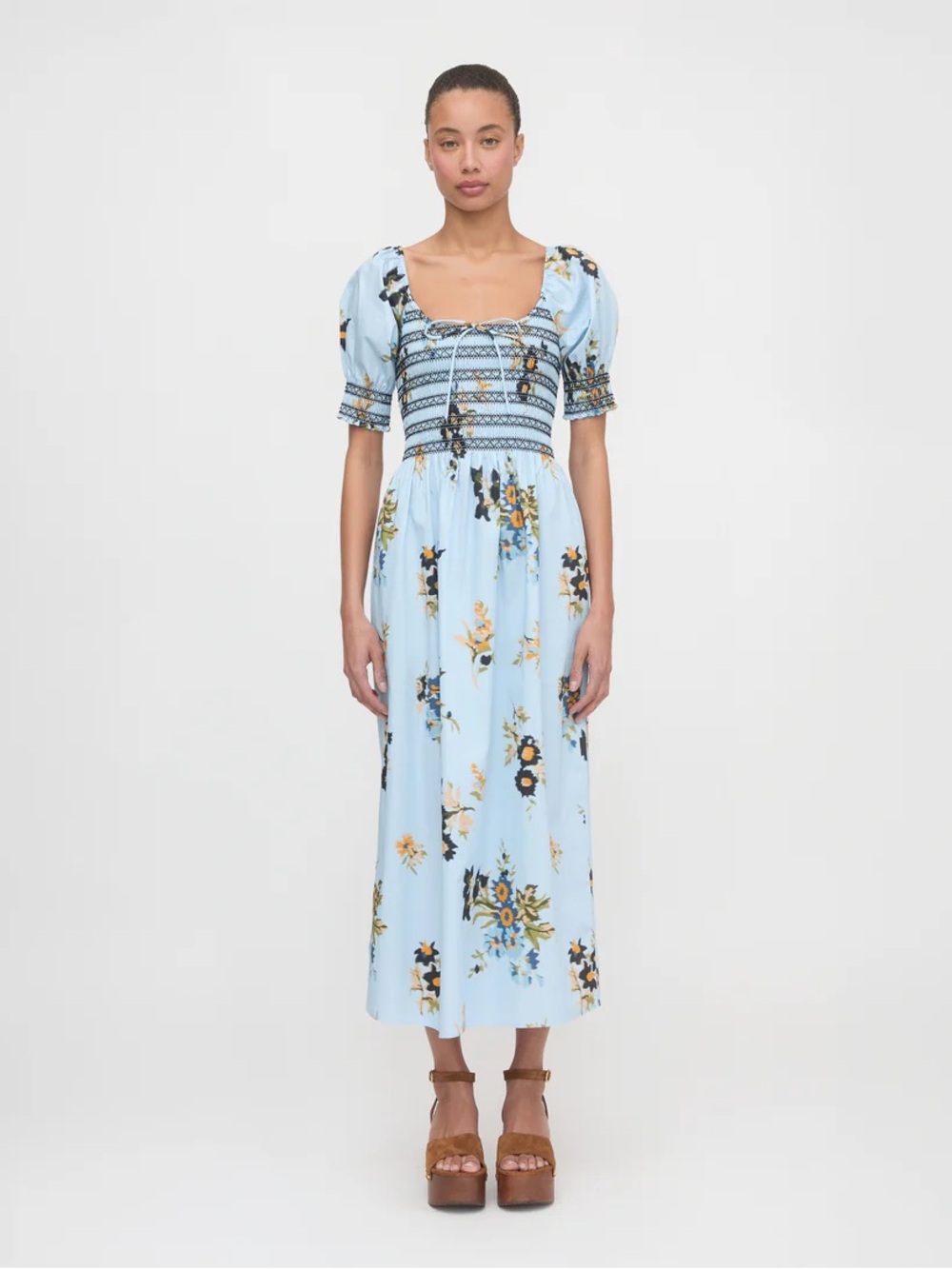 Hill House Light Blue Floral Midi Dress